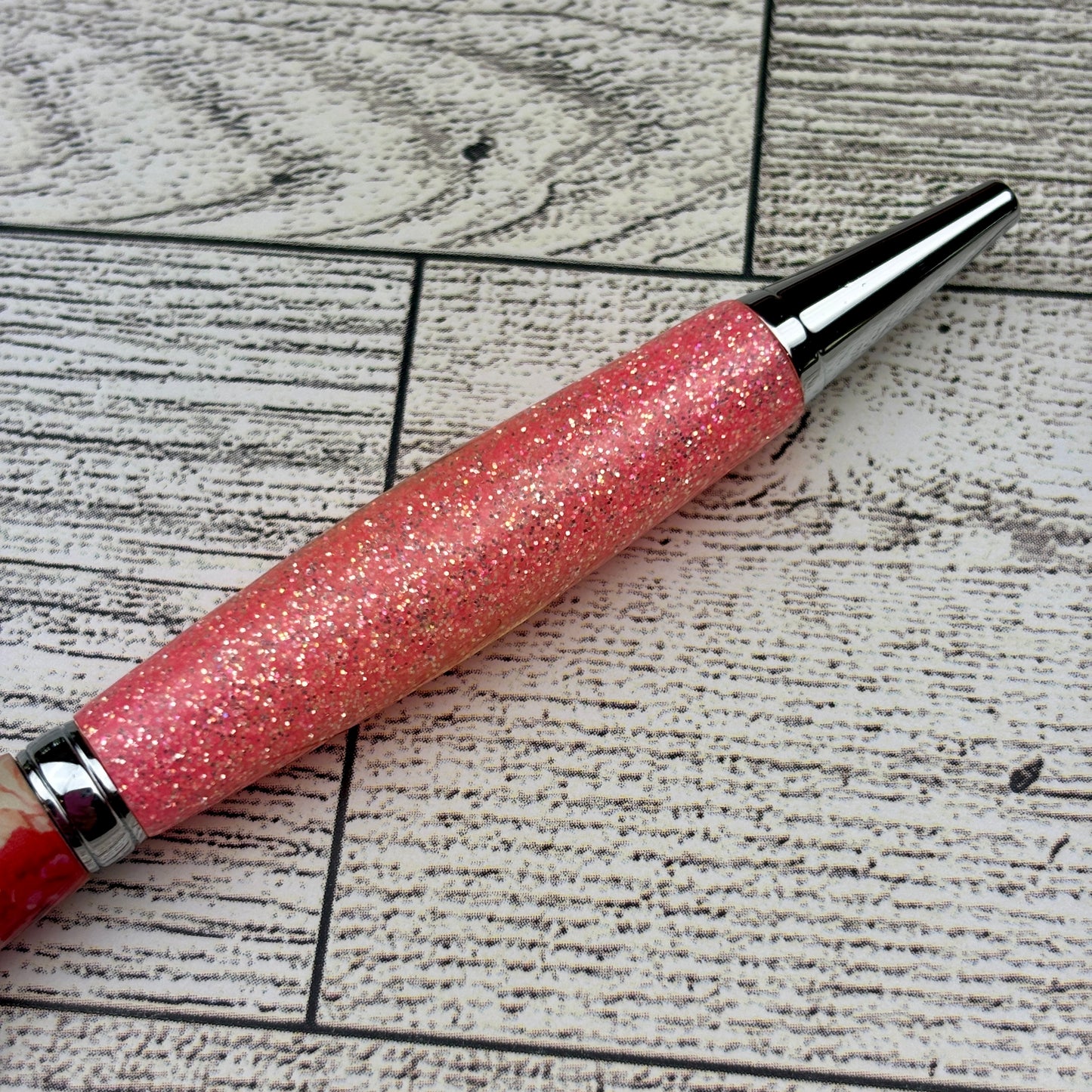 Bright Pink Glitter and Floral Ballpoint Pen