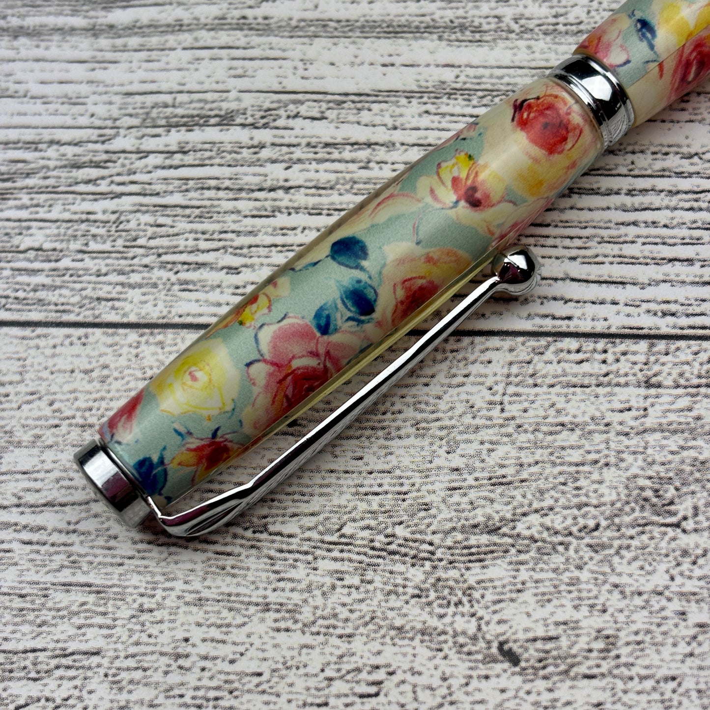 Blue Floral Refillable Ballpoint Pen