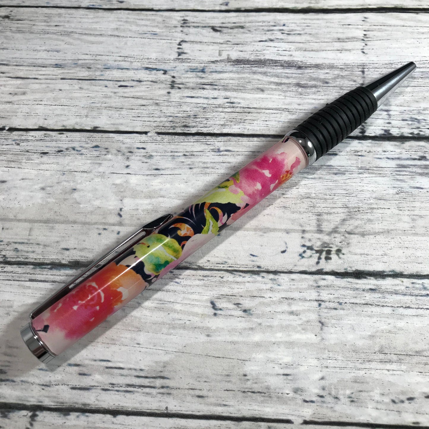 Navy and Pink Floral Ballpoint Pen
