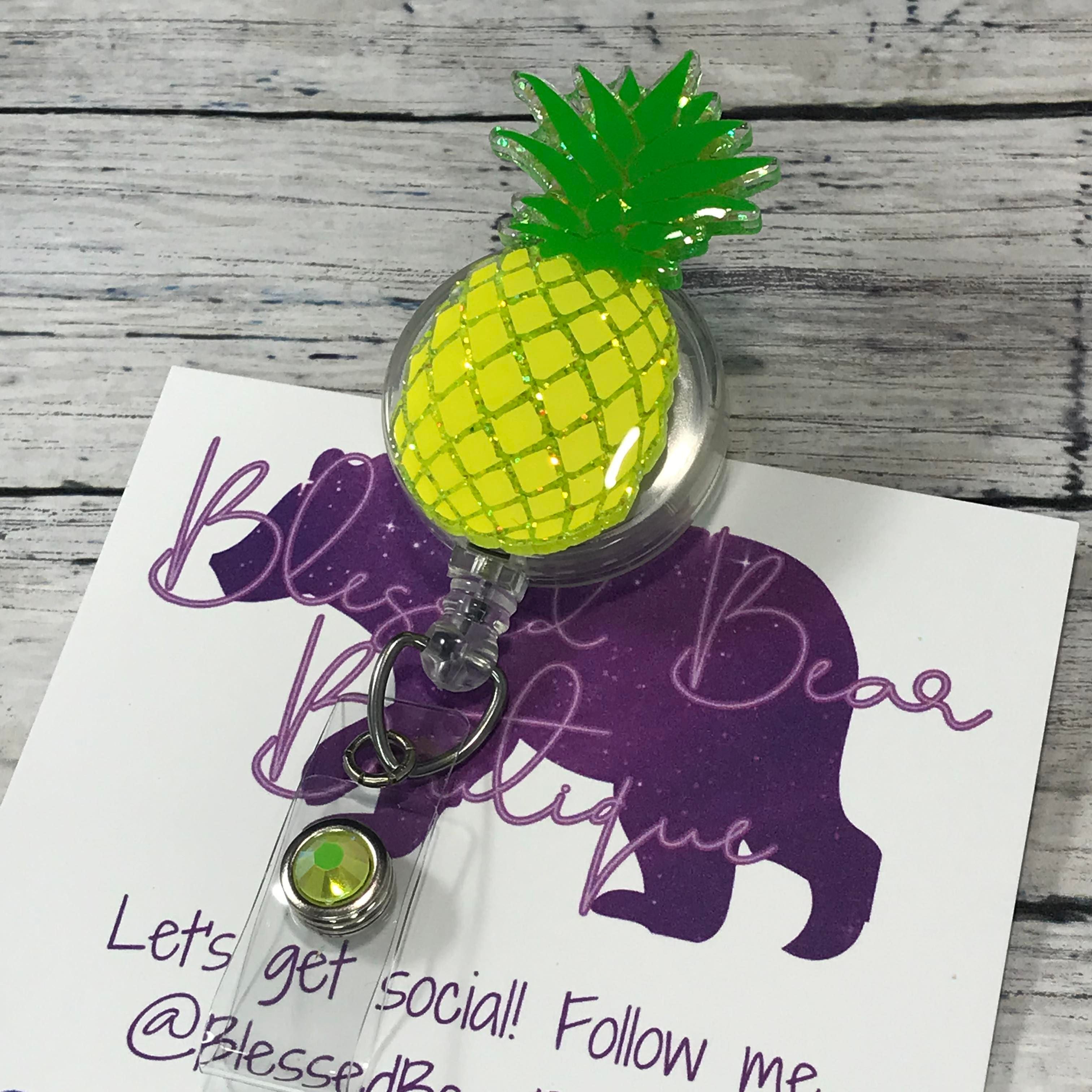 Pineapple Badge Reel Embroidered Brooches Retractable Pull ID