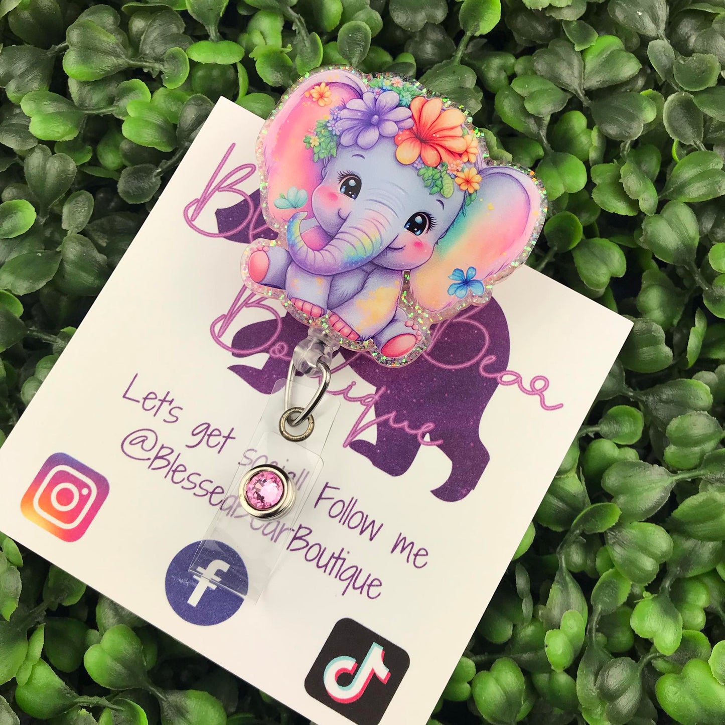 Floral Elephant Badge Reel