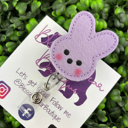 Purple Marshmallow Bunny Felt Badge Reel