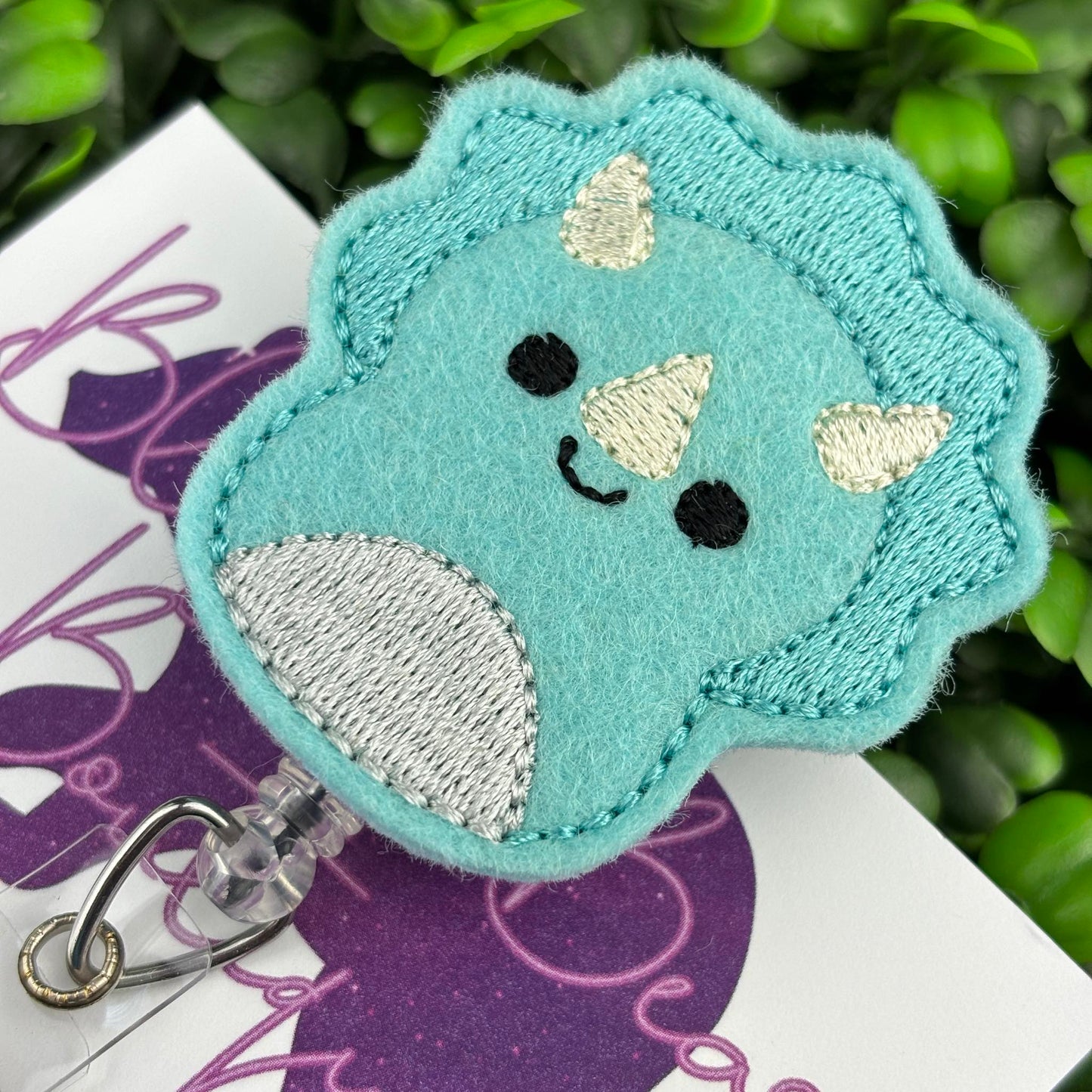 Dino Mallow Felt Badge Reel