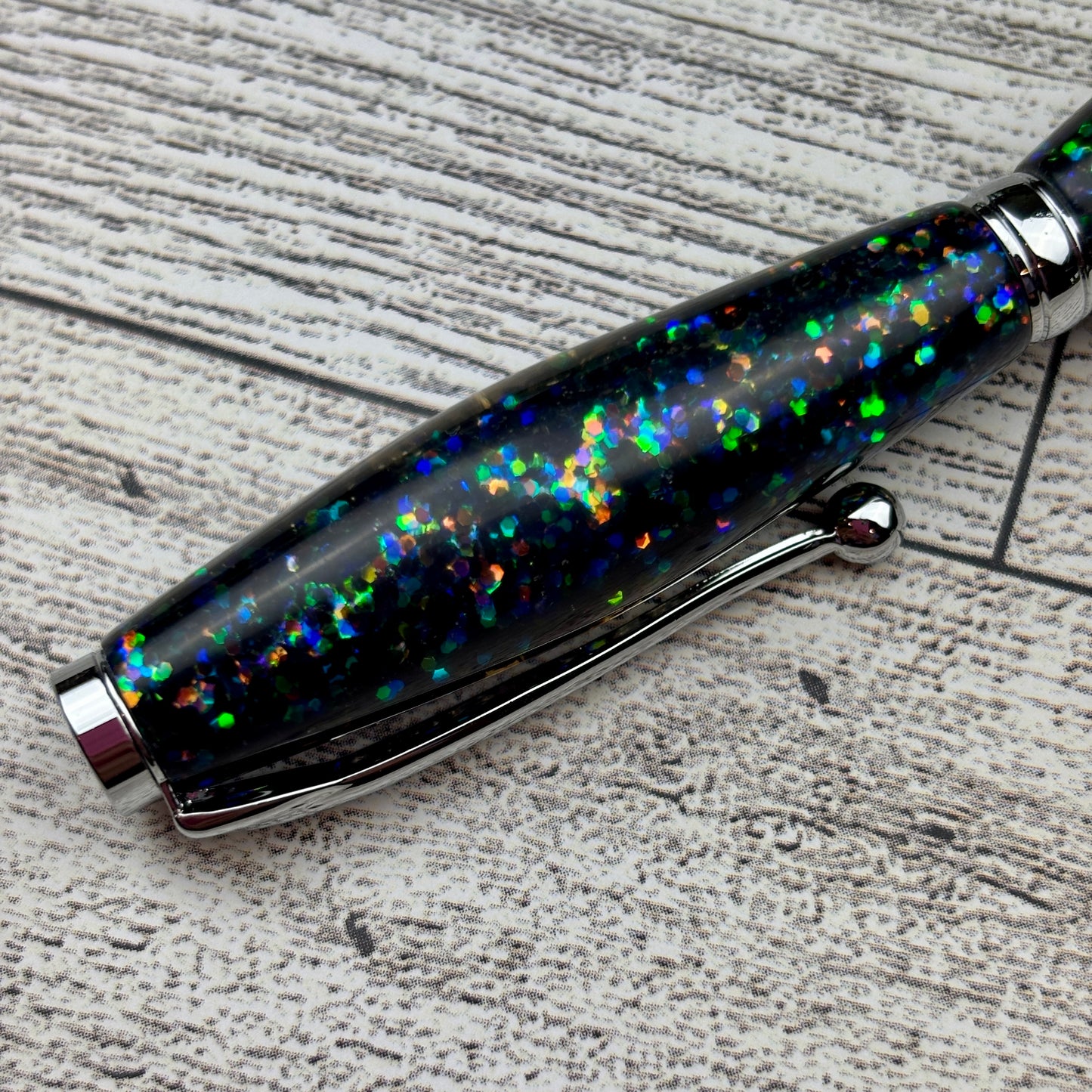 Blue Color Shifting Glitter Mix Refillable Ballpoint Pen