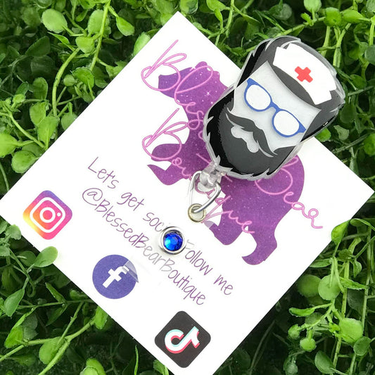 Bearded Nurse Badge Reel