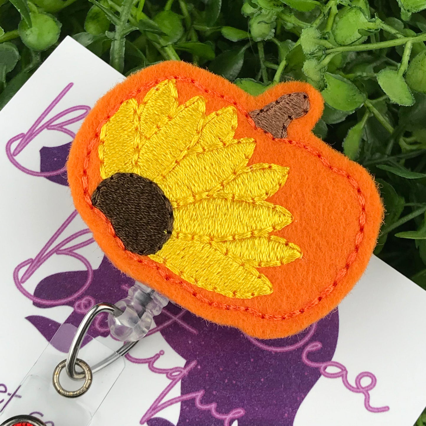 Sunflower Pumpkin Felt Badge Reel