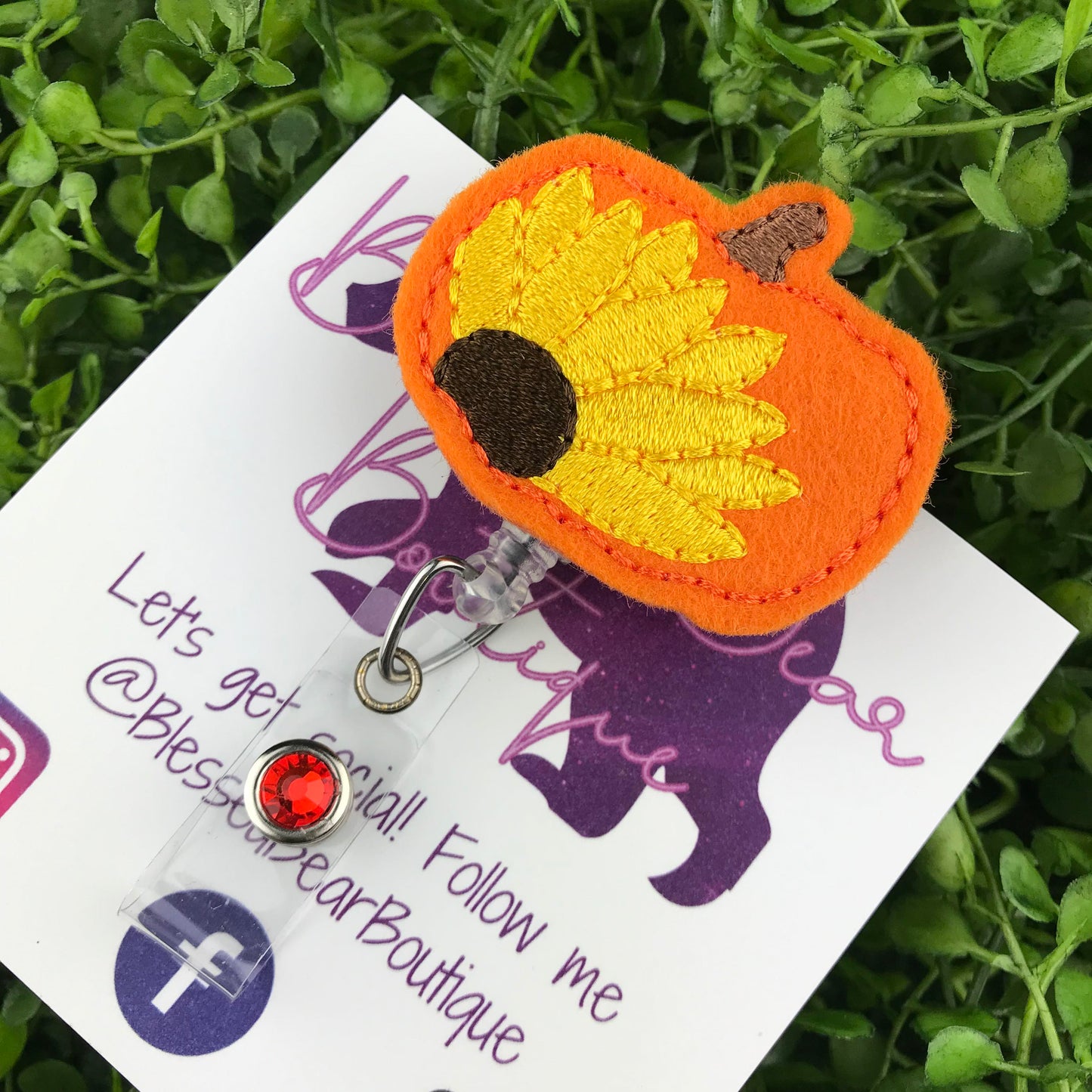 Sunflower Pumpkin Felt Badge Reel