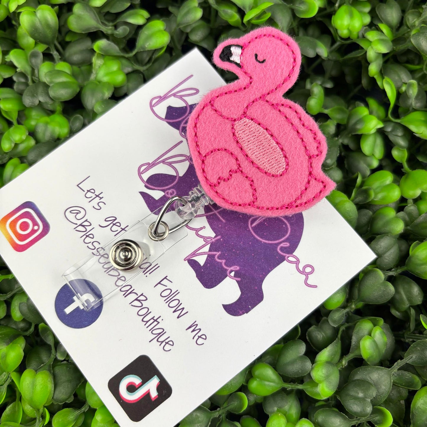 Flamingo Floatie Felt Badge Reel