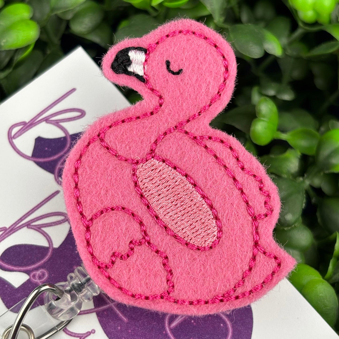 Flamingo Floatie Felt Badge Reel