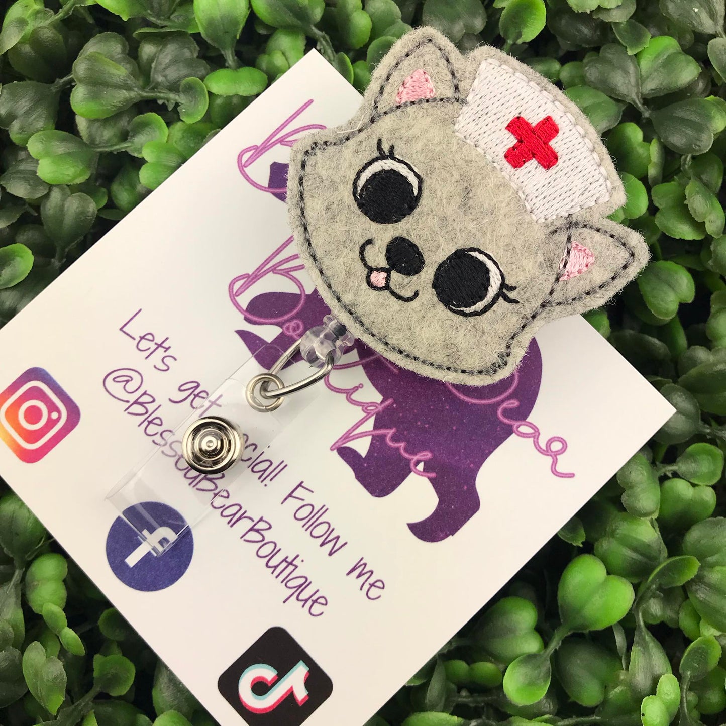 Kitty Nurse Felt Badge Reel