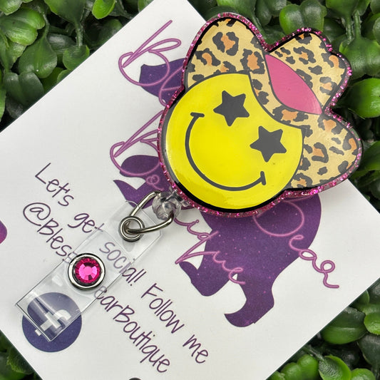 Leopard Cowboy Smiley Badge Reel
