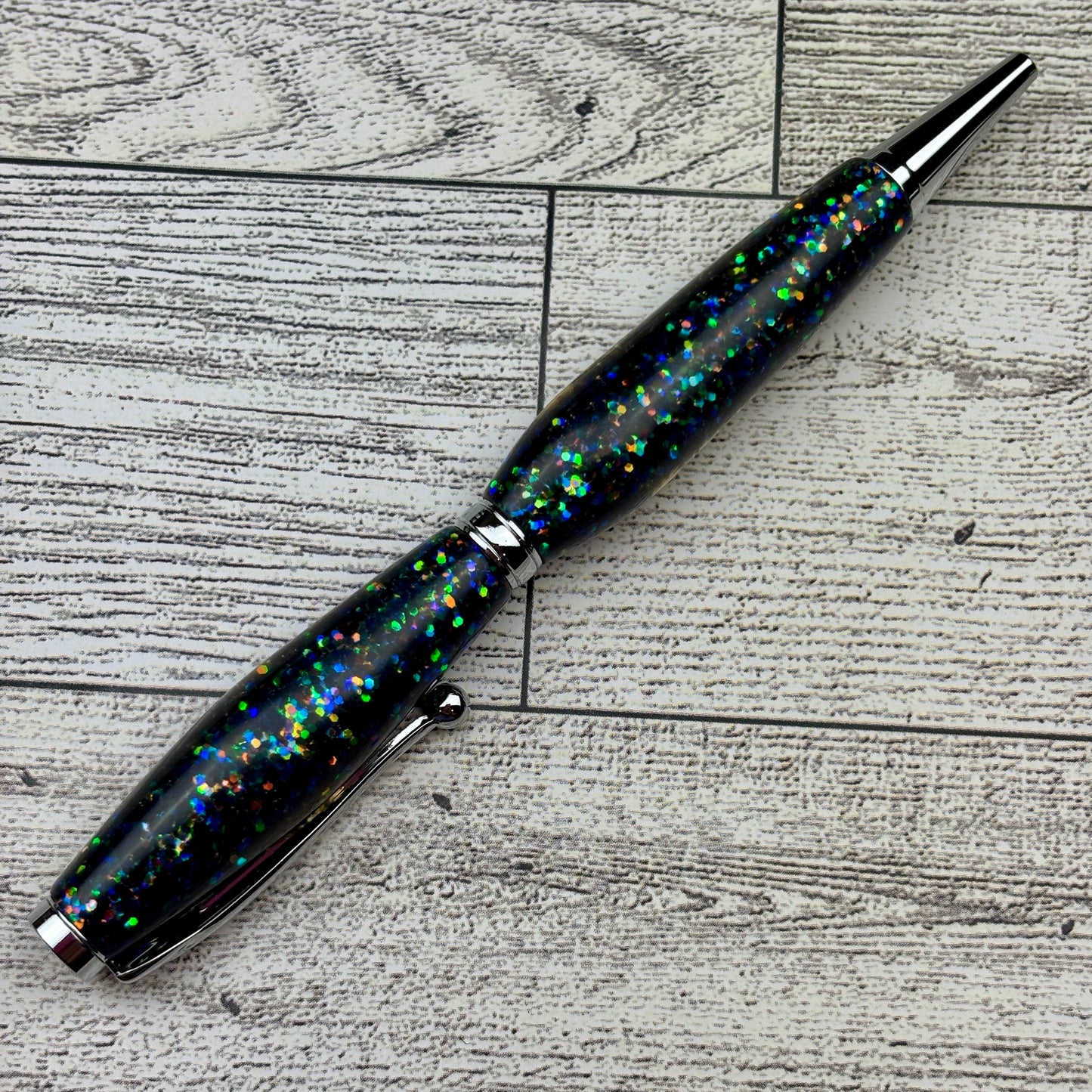 Blue Color Shifting Glitter Mix Refillable Ballpoint Pen