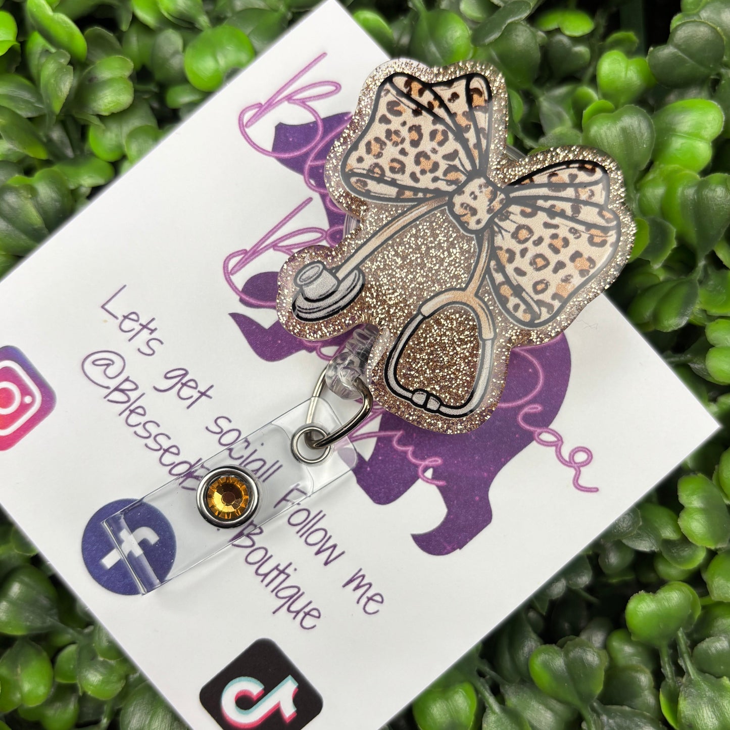 Leopard Nurse Bow Badge Reel