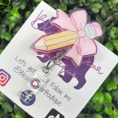 Pencil Bow Badge Reel