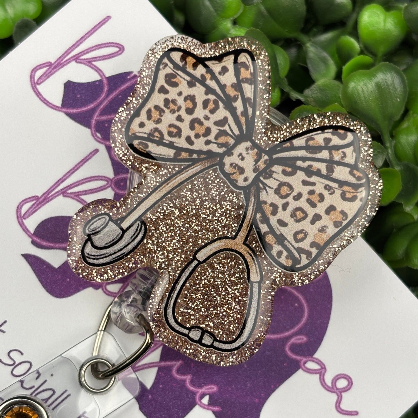 Leopard Nurse Bow Badge Reel