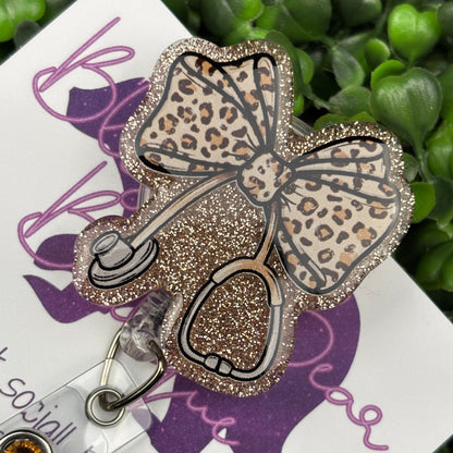 Leopard Nurse Bow Badge Reel