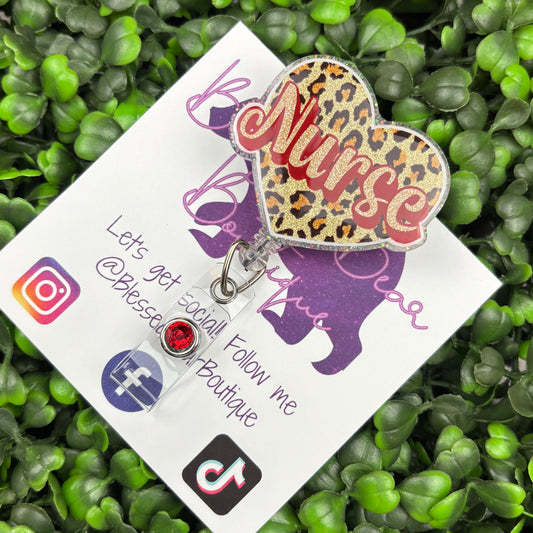 Valentine Leopard Nurse Badge Reel