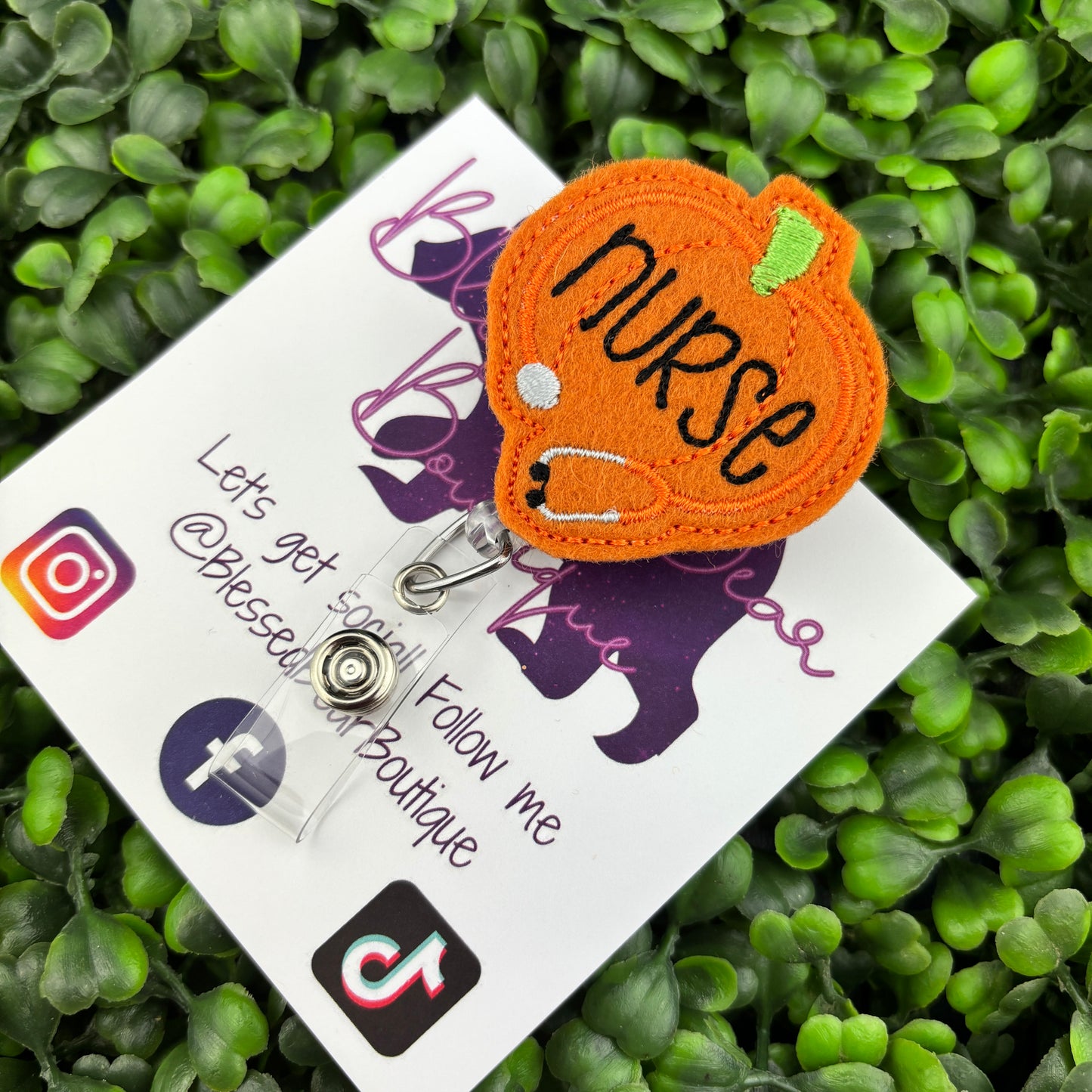 Pumpkin Nurse Felt Badge Reel