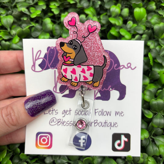 Valentine Dachshund Badge Reel