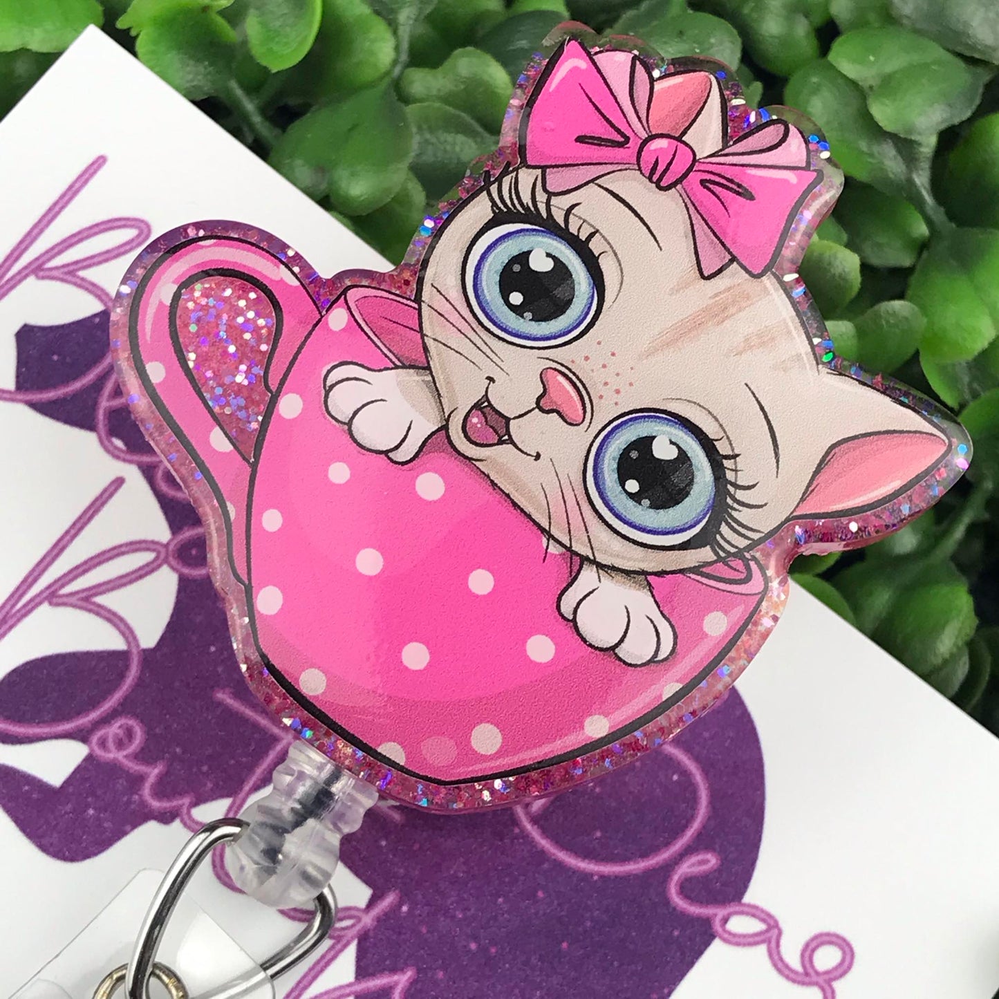 Kitty in Coffee Cup Badge Reel