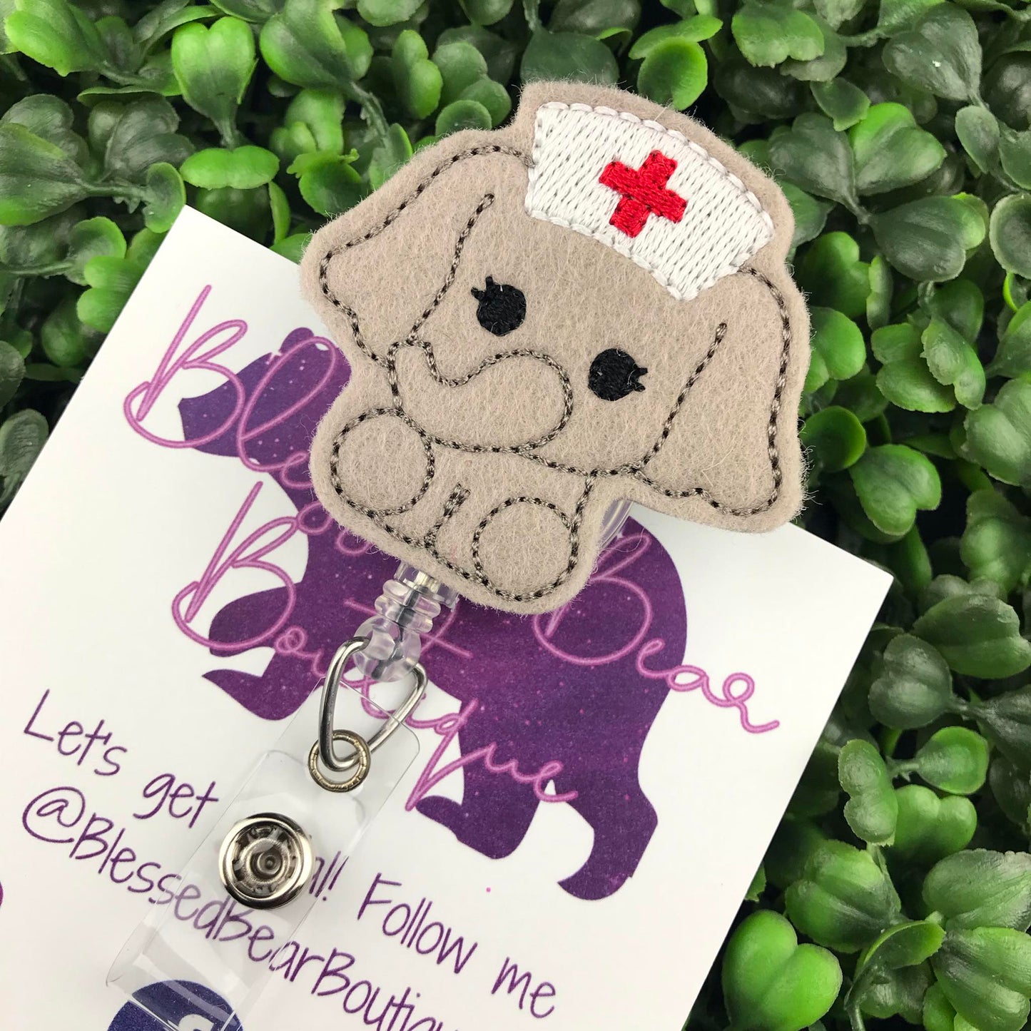 Elephant Nurse Felt Badge Reel