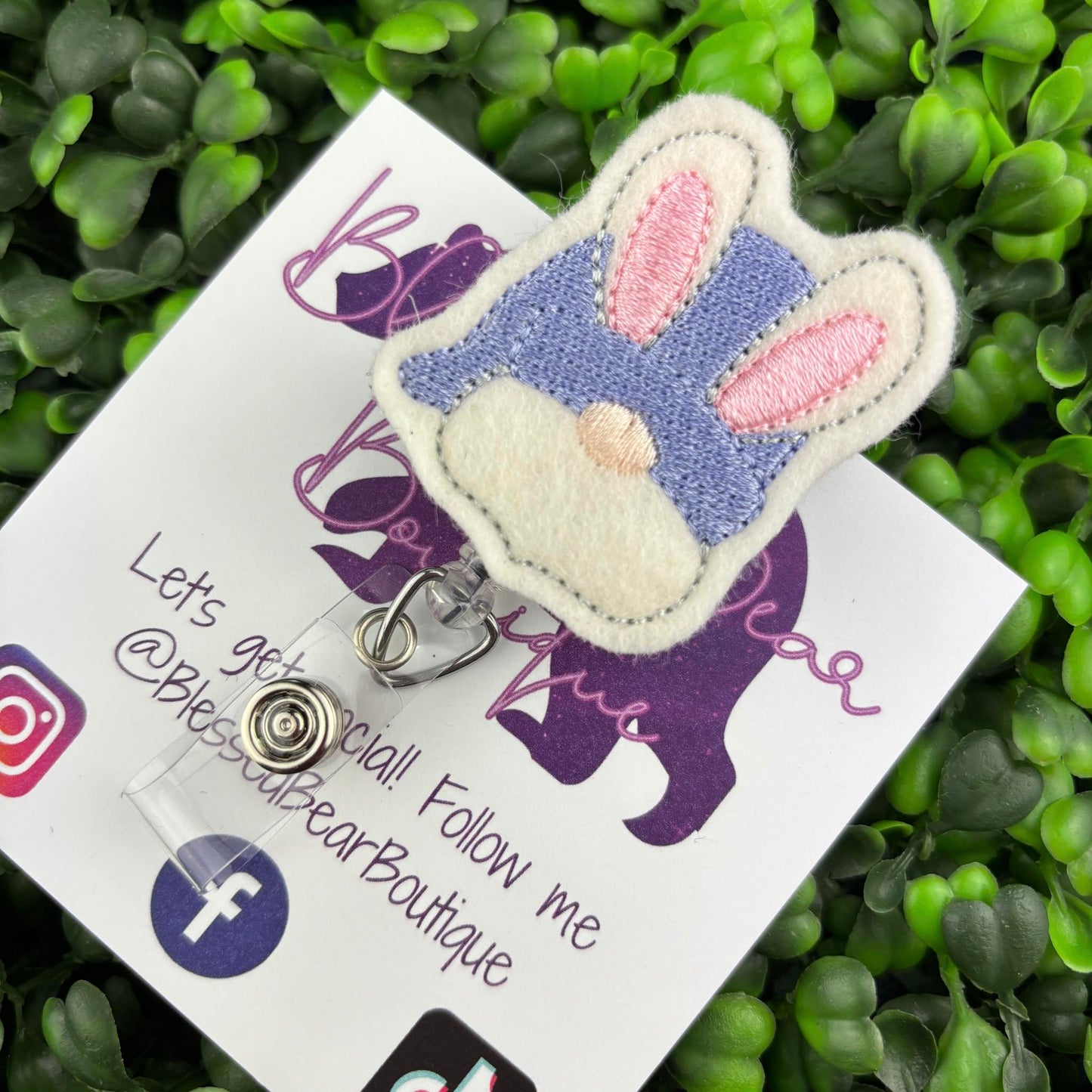 Bunny Gnome Felt Badge Reel