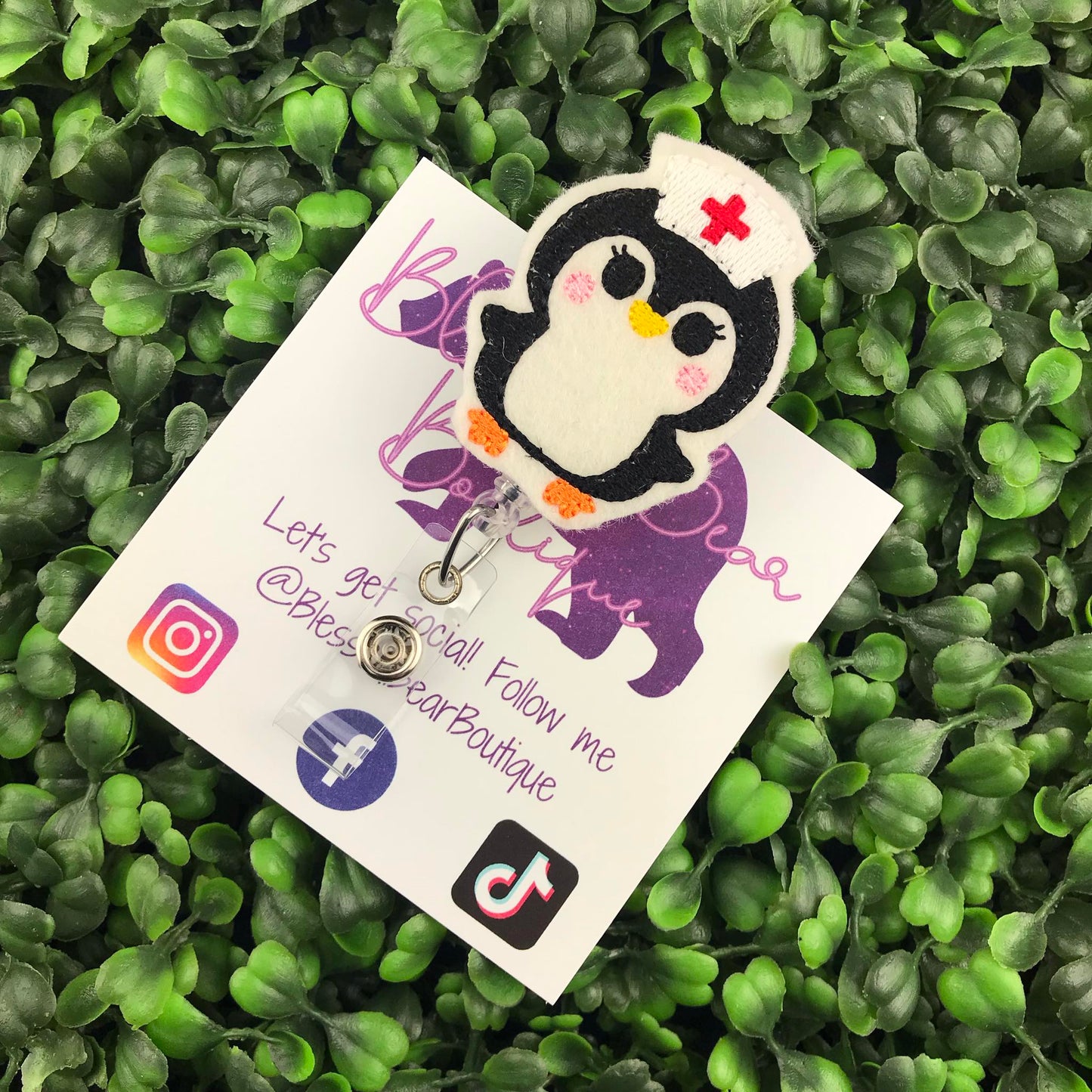 Penguin Nurse Felt Badge Reel