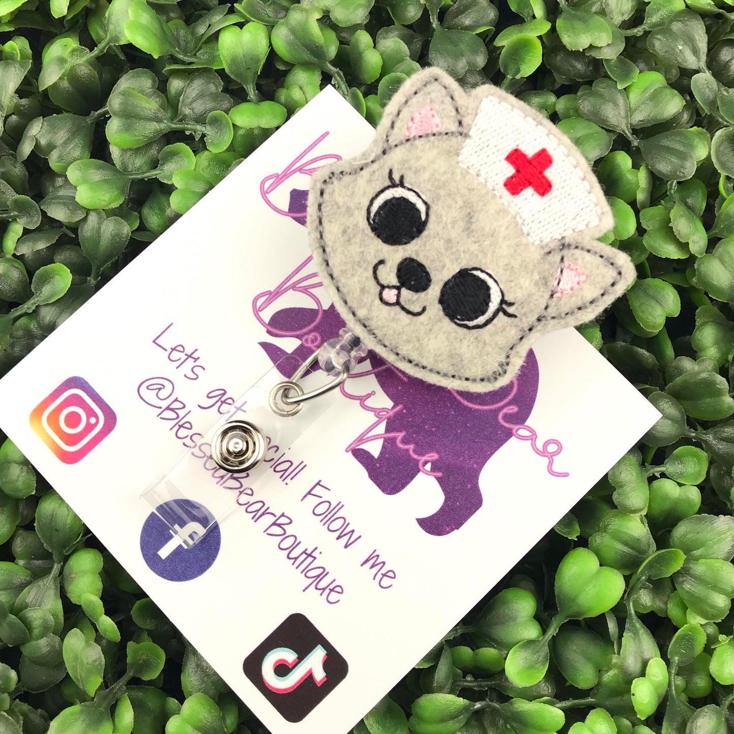 Kitty Nurse Felt Badge Reel