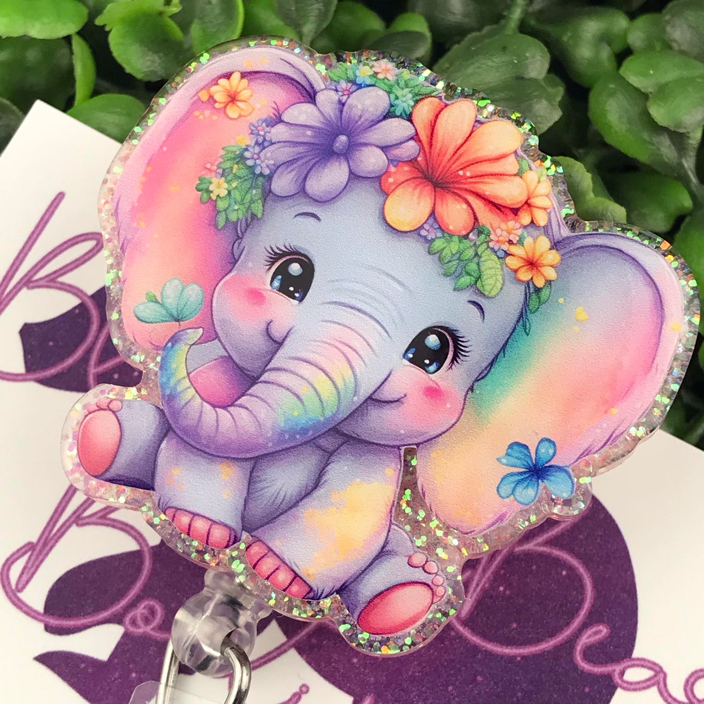 Floral Elephant Badge Reel