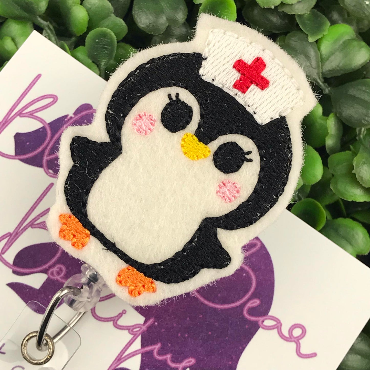 Penguin Nurse Felt Badge Reel