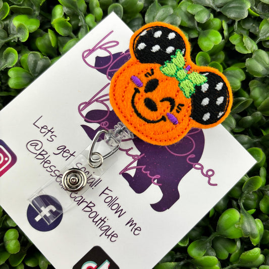 Pumpkin Mini Felt Badge Reel