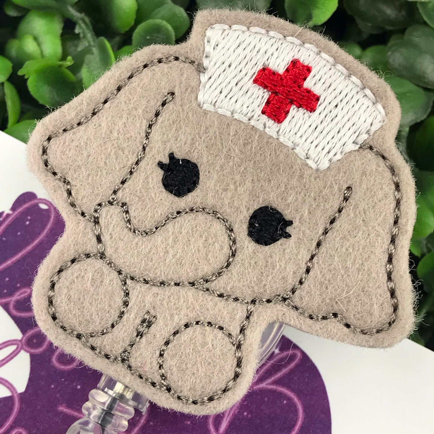 Elephant Nurse Felt Badge Reel