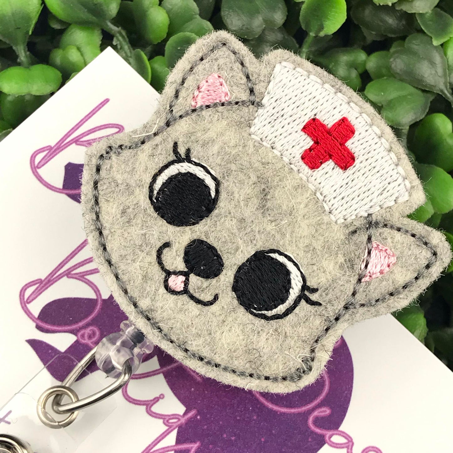 Kitty Nurse Felt Badge Reel