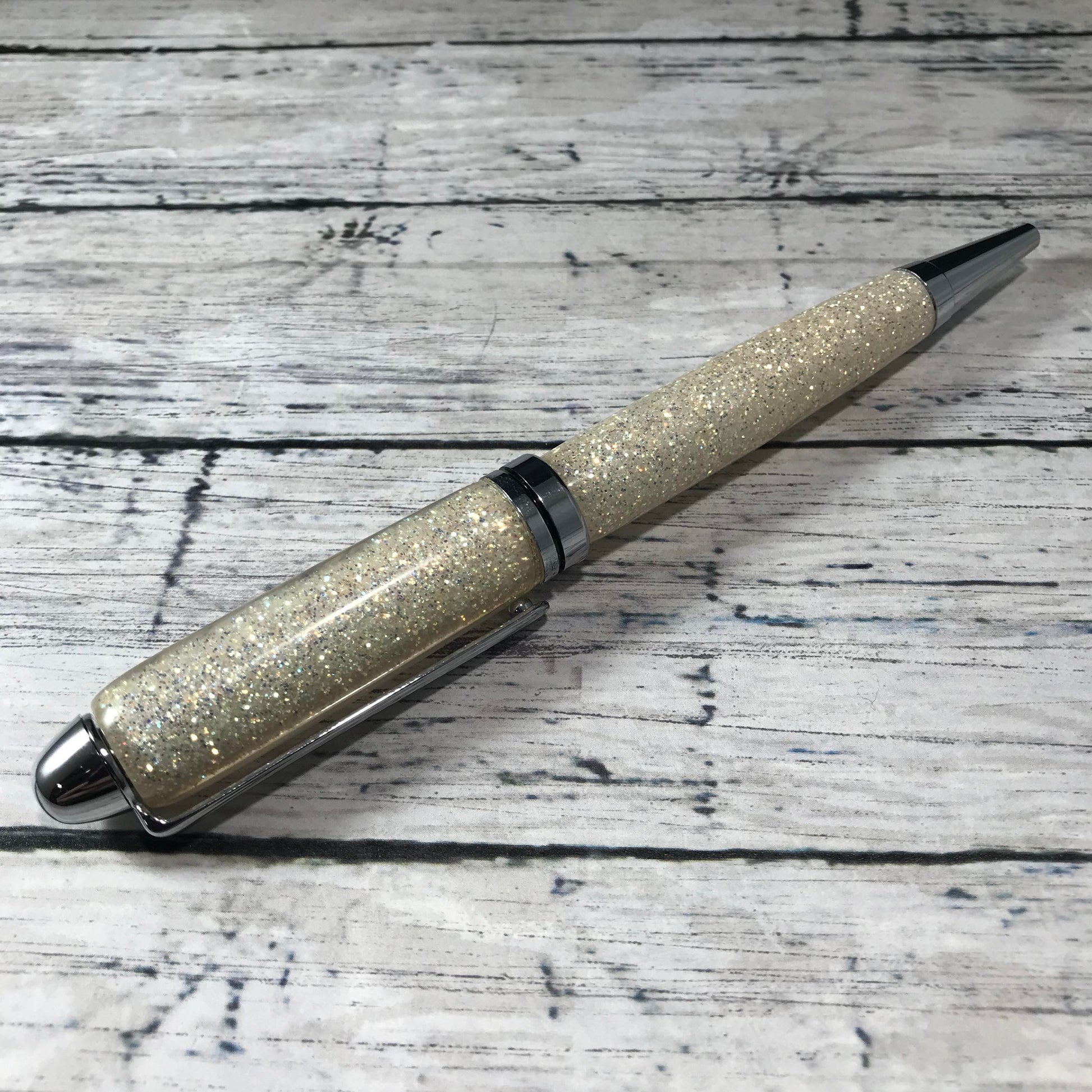 Champagne White Glitter Refillable Ballpoint Pen - Blessed Bear Boutique