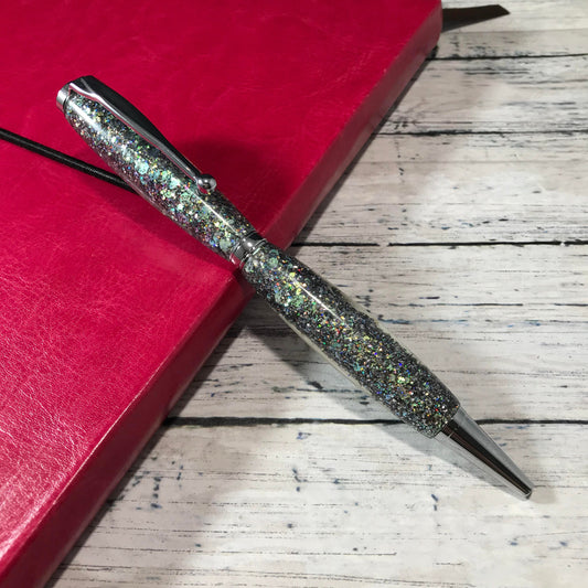 Grey Holographic Opal Glitter Refillable Ballpoint Pen - Blessed Bear Boutique