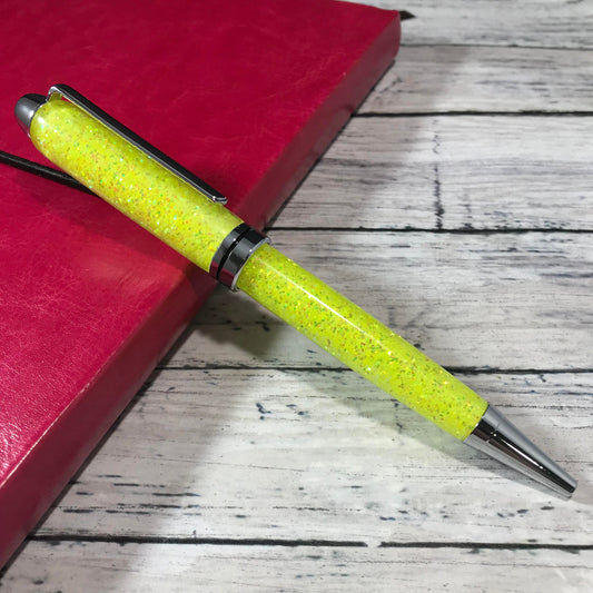 Neon Yellow Glitter Refillable Ballpoint Pen - Blessed Bear Boutique