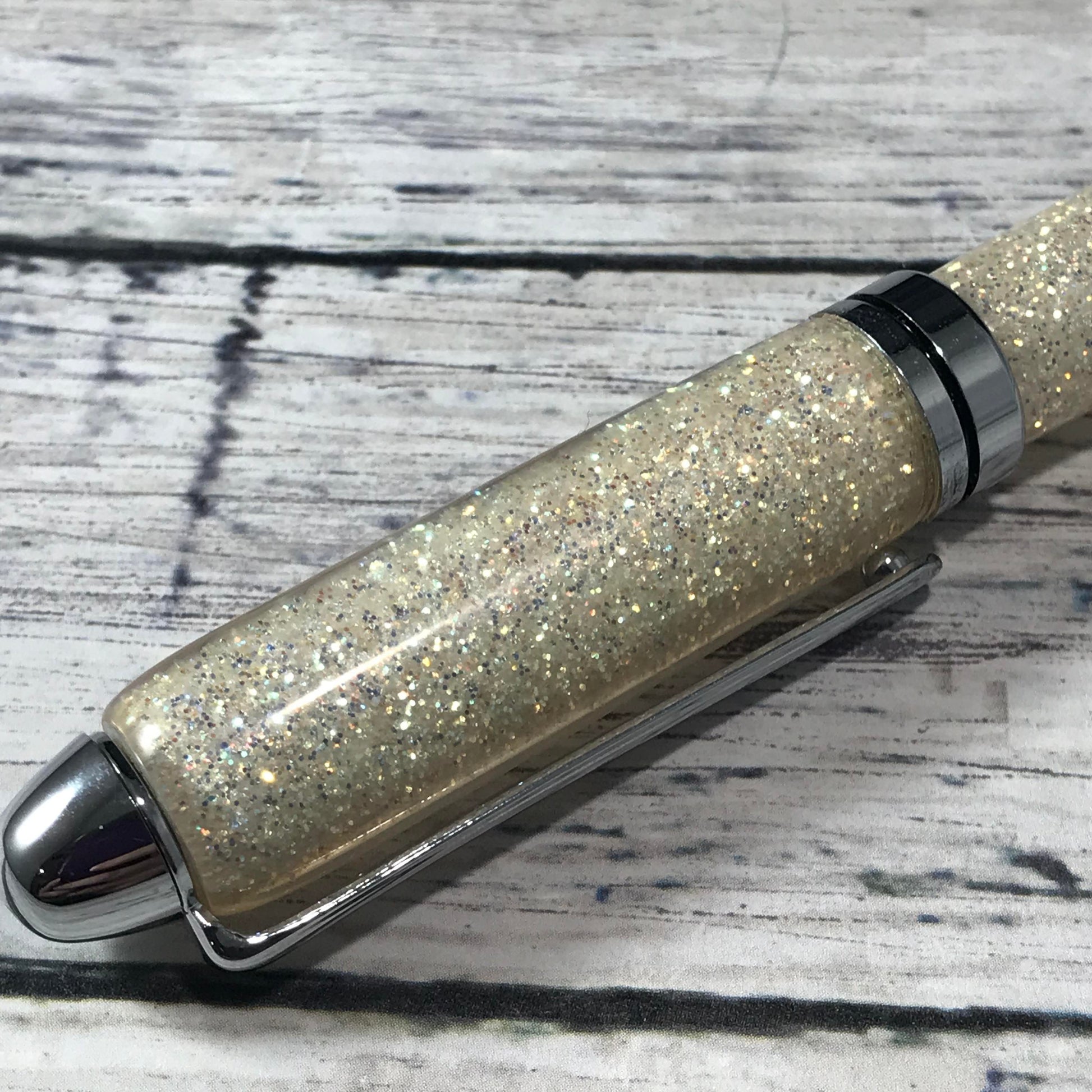 Champagne White Glitter Refillable Ballpoint Pen - Blessed Bear Boutique