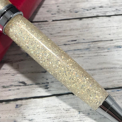Champagne White Glitter Refillable Ballpoint Pen - Blessed Bear Boutique
