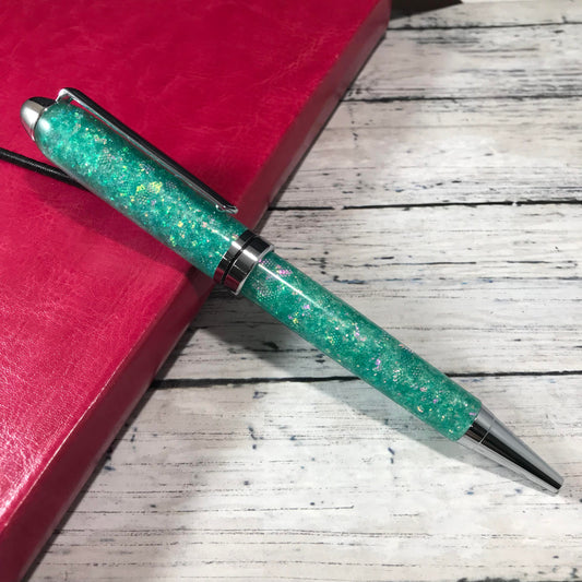 Opalescent Teal Glitter Refillable Ballpoint Pen - Blessed Bear Boutique