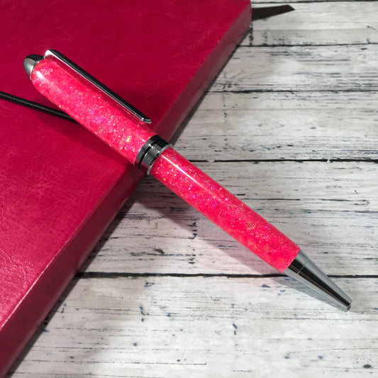 Opalescent Bright Pink Glitter Refillable Ballpoint Pen - Blessed Bear Boutique