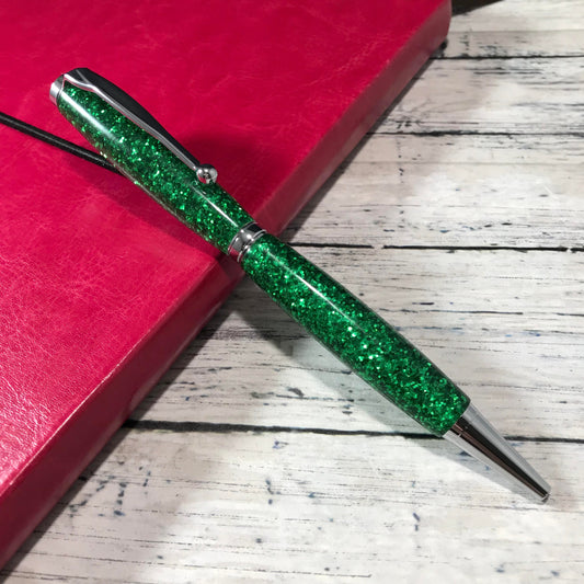 Emerald Green Glitter Mix Refillable Ballpoint Pen - Blessed Bear Boutique