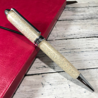 Champagne White Glitter Refillable Ballpoint Pen - Blessed Bear Boutique