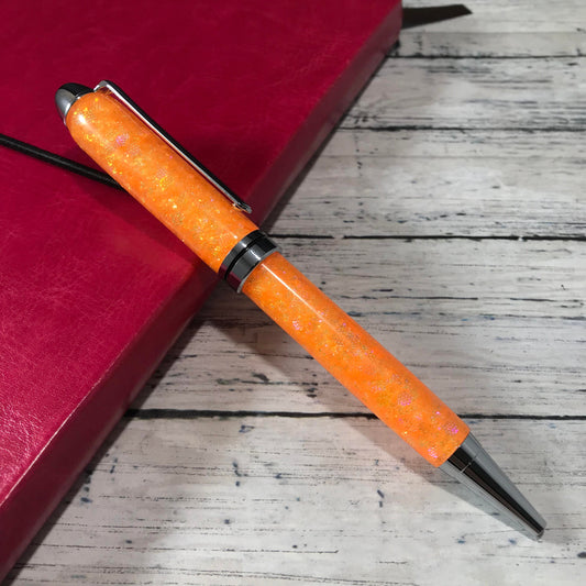 Opalescent Bright Orange Glitter Refillable Ballpoint Pen - Blessed Bear Boutique