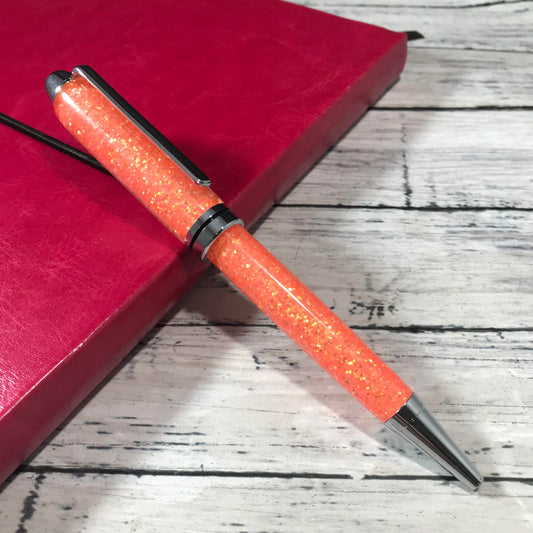Neon Orange Glitter Refillable Ballpoint Pen - Blessed Bear Boutique