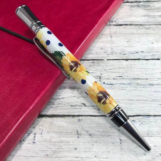 Sunflower with Navy Polka Dots Ballpoint Pen