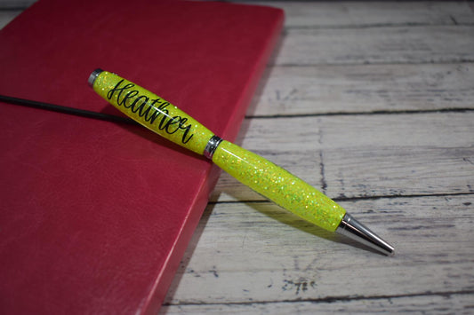 Neon Yellow Glitter Ballpoint Pen - Personalization Optional