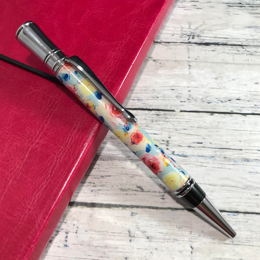 Pink and Yellow Floral Patterned Ballpoint Pen - Personalization Optional