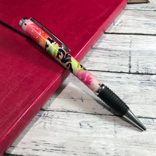 Navy and Pink Floral Ballpoint Pen
