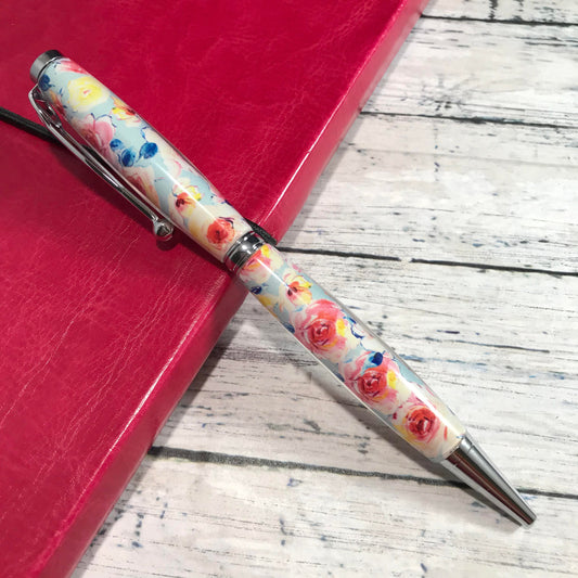 Pink and Yellow Floral Ballpoint Pen - Personalization Optional
