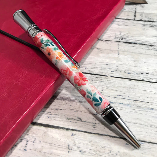Red Watercolor Floral Patterned Ballpoint Pen - Personalization Optional